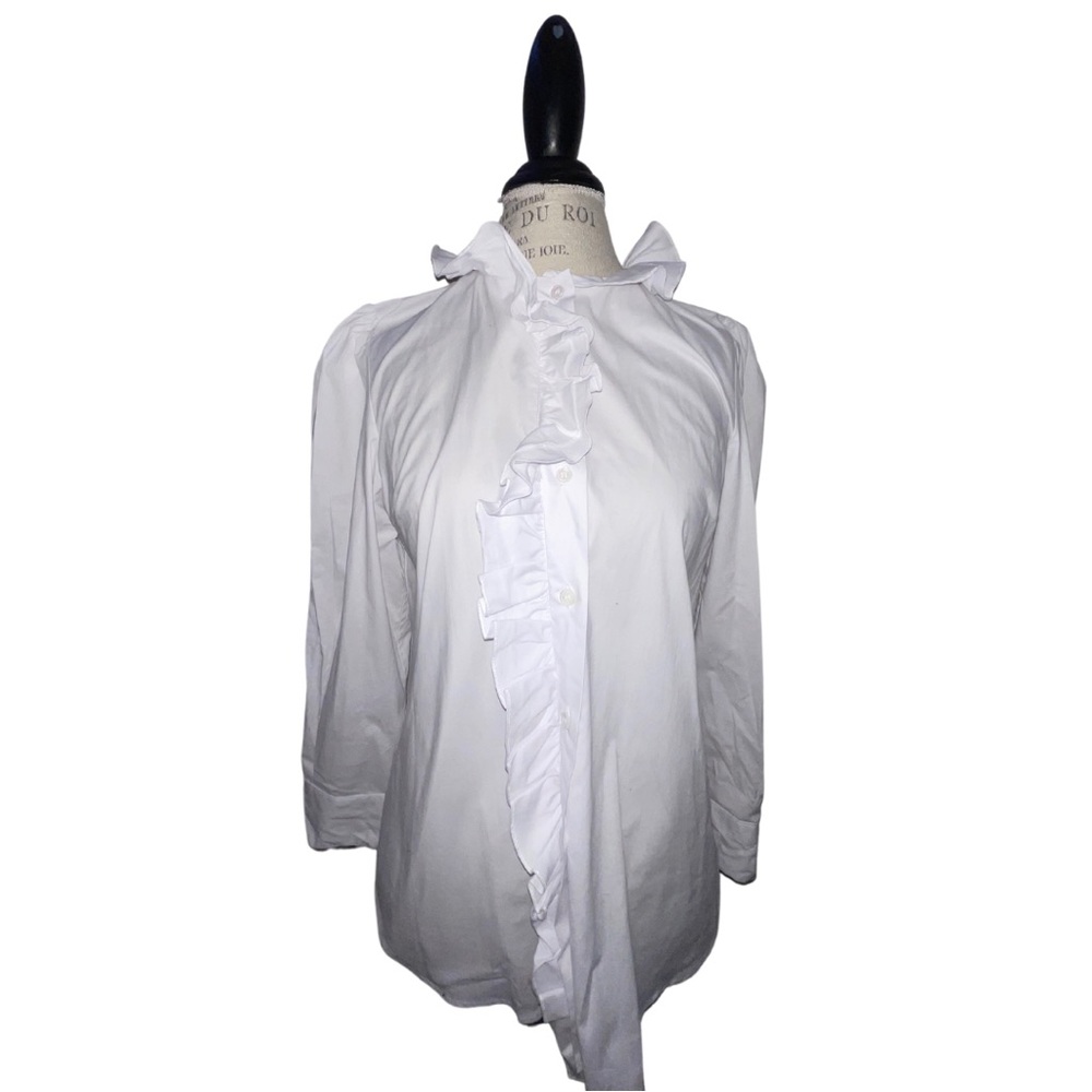 G. Label Goop Ruffle White Button-Down Blouse